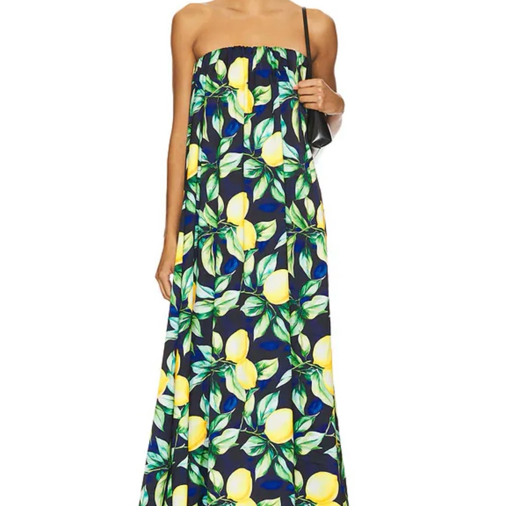 Lemon Print Strapless Maxi Dress